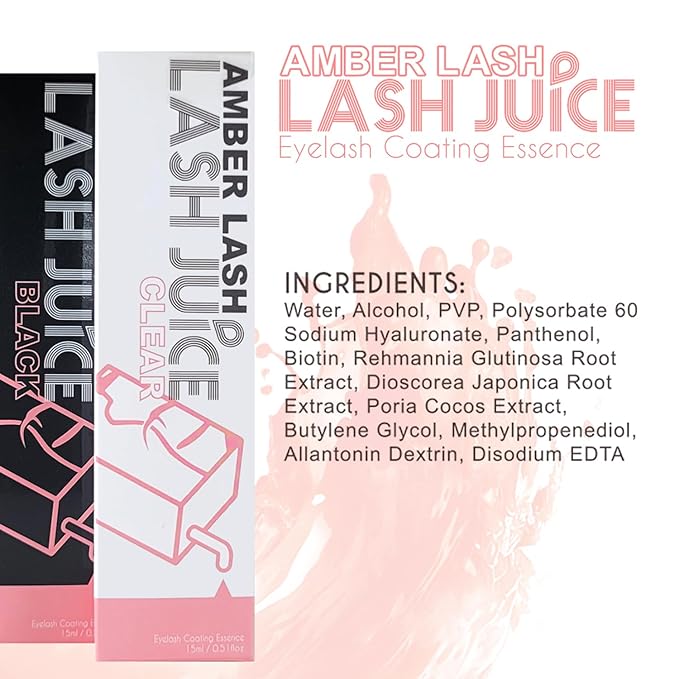 Lash Juice by Amber Lash, 3-in-1 Coating Sealant for Eyelashes with Lash Extensions and or Lash Lift Perm, Lash Serum to Protect, Nourish and Promote Healthy Thicker Fuller (Black)