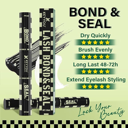 Lash Bond and Seal 10ML Bond and Seal Lash Glue KEYYOU Lash Cluster Glue Mascara for Long Lasting WaterProof Lash Extension Glue Black-5ml+5ml