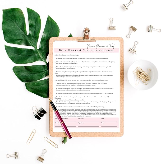 Brow Henna and Tint Intake Forms, Consent, and Aftercare Instruction Cards | 75 pk, 25 of Each | for Client Signature Medical History Information 8.5x11” A1