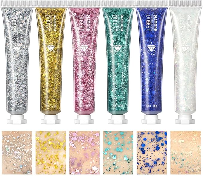 Pop Eye Shadow Sequin Cream Face Body Glitter Polarized Sequin Cream High Light Dazzle Color Brightening Set Stage Makeup， 6-Color Suit