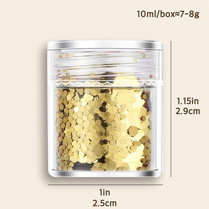 GABOX 8-Jar Gold Silver Glitter Set, Holographic Fine Powder & 1mm & 2mm & 3mm Sequins Flakes Set for Cosmetic - Nail - Resin, Iridescent Art Glitter for Body, Face, Eyes, Hair & Crafts