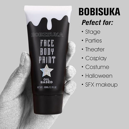 BOBISUKA Silver Face Body Paint, Metallic Oil-based Painting Kit, Cream Blendable Facepaint for Halloween Cosplay, Costume, Parties, Stage, Theater, SFX Special Effect Makeup（2.1 Fl.oz）