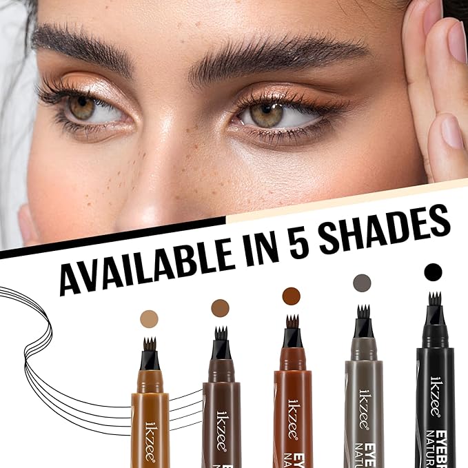 3D Microblading Eyebrow Pencil, 2024 New Waterproof Microblading Eyebrow Pencil Contouring Pen with 4 Fork Tip & Spoolie Brush, Precise Brush-Tip Create Natural Hair-Like Brows (#5 Black)