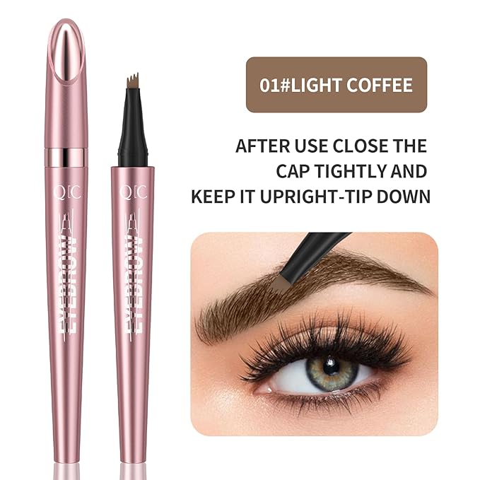 QIC 3D Waterproof Microblading Eyebrow Tattoo Pencil 4 Fork Tip,Microblading Eyebrow Pen Magic Eyebrow Pencil Microblade Eyebrow Pencil with Micro-Fork Tip (Light Brown)