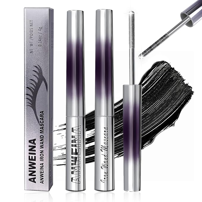 2PCS Iron Wand Mascara, 2025 New Black Washable Metal WandMascara, 3D Curling Iron Wand Fiber Lash Mascara Extension Super Volume Eyelash Non-Clumping Smudge-Proof Long Lasting Flake-Proof