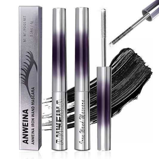 2PCS Iron Wand Mascara, 2025 New Black Washable Metal WandMascara, 3D Curling Iron Wand Fiber Lash Mascara Extension Super Volume Eyelash Non-Clumping Smudge-Proof Long Lasting Flake-Proof