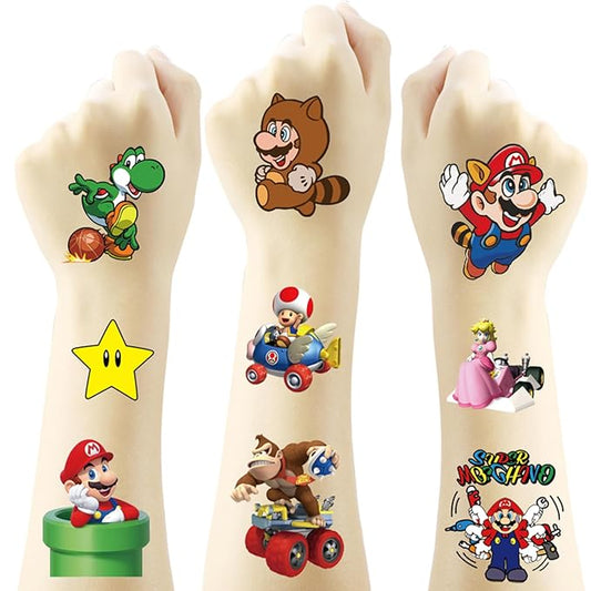 20 Sheets Mario Temporary Tattoos for Kids, Video Game Birthday Party Favors, Cute Cartoon Decoration Sticker Gifts for Girl Boys Home Activity Class Prizes Carnival Christmas Rewards