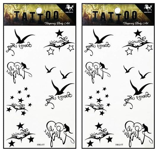 Tattoos 2 Sheets Bird fly Star Temporary Fake Tattoos Fantasy Fashion Women Sexy Body Painting Tatoo Sticker for Kid Teens Men Women