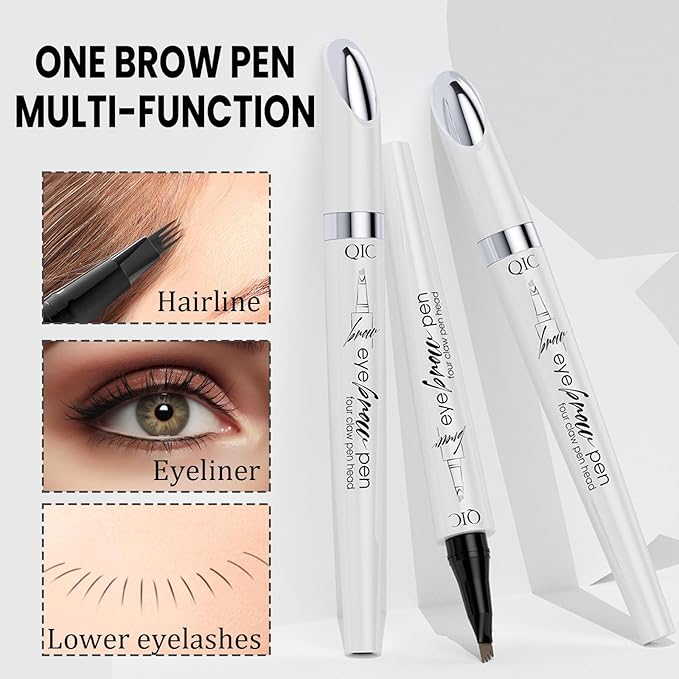 Upgraded Microblading Eyebrow Pen, 4-Fork-Tip Magical Eyebrow Pencil, 3D Natural Hair-Like Brows Makeup, Waterproof & Long-Lasting for All Day, Christmas Gift for Mom Wife or Girlfriend, Light Brown