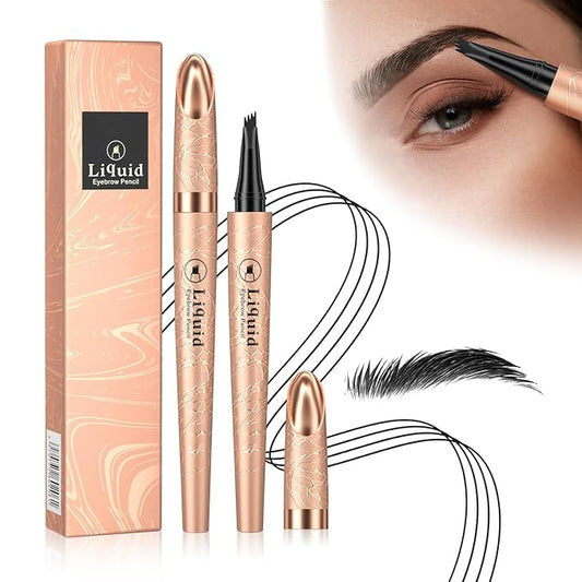 Eyebrow Pen - Liquid Eye Brow Microblading Pencil With Micro 4 Point Lift & Brow Pen Snatch, Long-Lasting Waterproof for Natural Eyebrow Hair Eye Makeup (Black,04#)