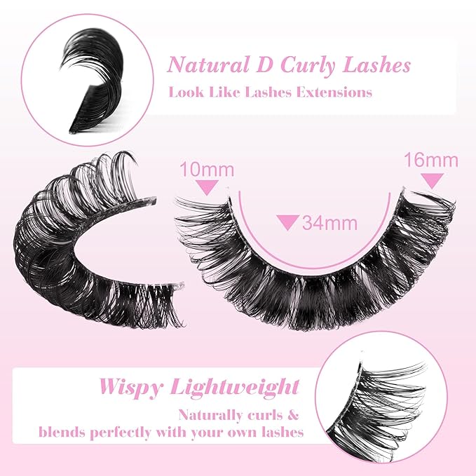 Newcally Lashes Nautral Look False Eyelashes Russian Strip Lashes Mink Wispy Lashes Pack D-curly Thick Full Volume Cat Eye Lashes Look Like Extensions 10 Pairs