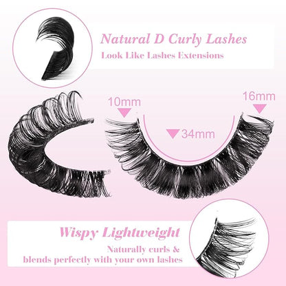 Newcally Lashes Nautral Look False Eyelashes Russian Strip Lashes Mink Wispy Lashes Pack D-curly Thick Full Volume Cat Eye Lashes Look Like Extensions 10 Pairs