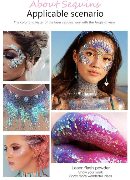 GL-Turelifes Chunky Glitter Gel Glitter Body Gel Festival Glitter Cosmetic Face Hair Nails Makeup Mermaid Sequins Liquid Eyeshadow Long Lasting Sparkling 50ml Easy to Apply, Easy to Remove (#03 Pink)
