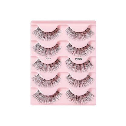 KISS Looks So Natural False Eyelashes Multipack, Lightweight & Comfortable, Tapered End Technology, Reusable, Cruelty-Free, Contact Lens Friendly, Style 'Poise', 5 Pairs Fake Eyelashes