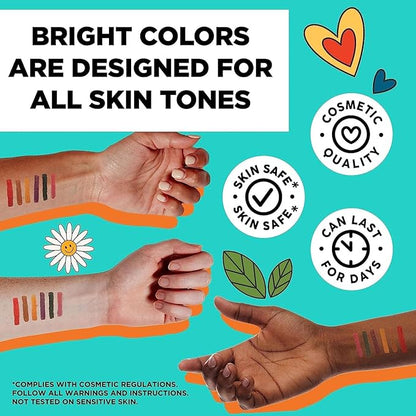 BIC BodyMark Expansion Pack Temporary Tattoo Marker for Skin, Premium Brush Tip, 6 Count Pack of Assorted Colors and Stencils, One Eraser Touch Up Pen, Skin-Safe Temporary Tattoo Markers Set