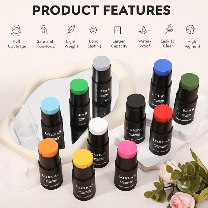 Light Blue Face Paint, Cream-based Body Paint Stick【Larger Capacity】【High Pigment】【Long Lasting】Professional Paint Makeup Product For Halloween/Masquerade/Cosplay/Movie Makeup, 1.06 Oz/30g