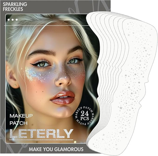 24 Pcs Glitter Freckles Face Tattoo,Silver Face Glitter Makeup Patches Cute Sparkle Freckles Patches Waterproof Makeup Speckles for Face Accessories for Women Girls