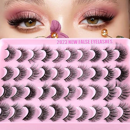 20 Pairs False Eyelashes, 3D Faux Mink Lashes Natural Look Wispy Fake Eyelashes 11-17MM Fluffy Volume Long Thick Lashes 20 Styles Mixed Pack