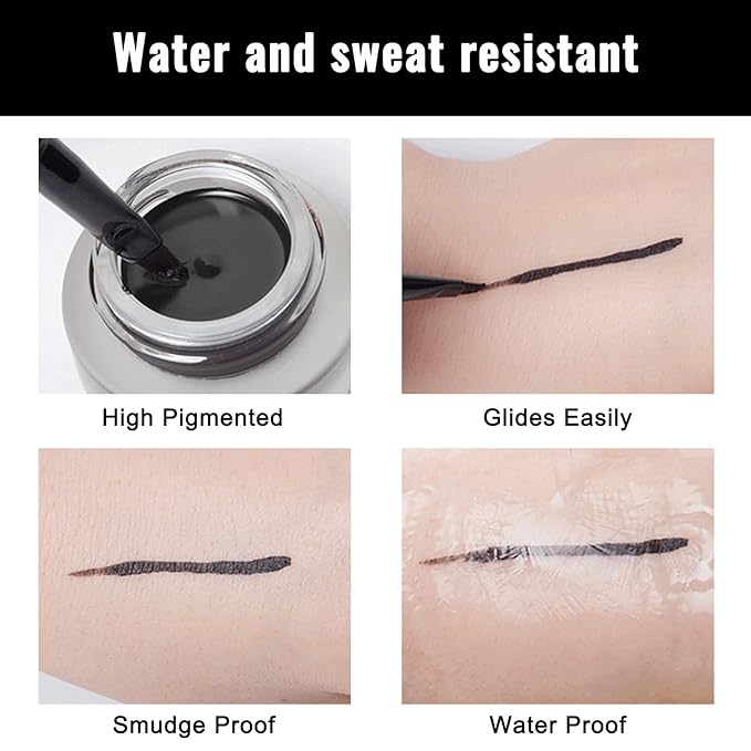 Erinde Blue Gel Cream Eyeliner - Long Lasting, Waterproof, Smudge-Proof High-Intensity Pigments with 2PCS Eyeliner Brushes 03# Blue