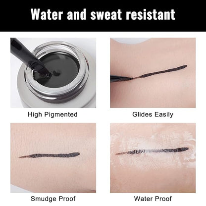 Erinde Waterproof Gel Eyeliner - Long Lasting Cream, High-Intensity Pigments, Smudge-Proof Eye Liner & Eyeshadow Primer with 2PCS Eyeliner Brushes (08# Dark Gray)