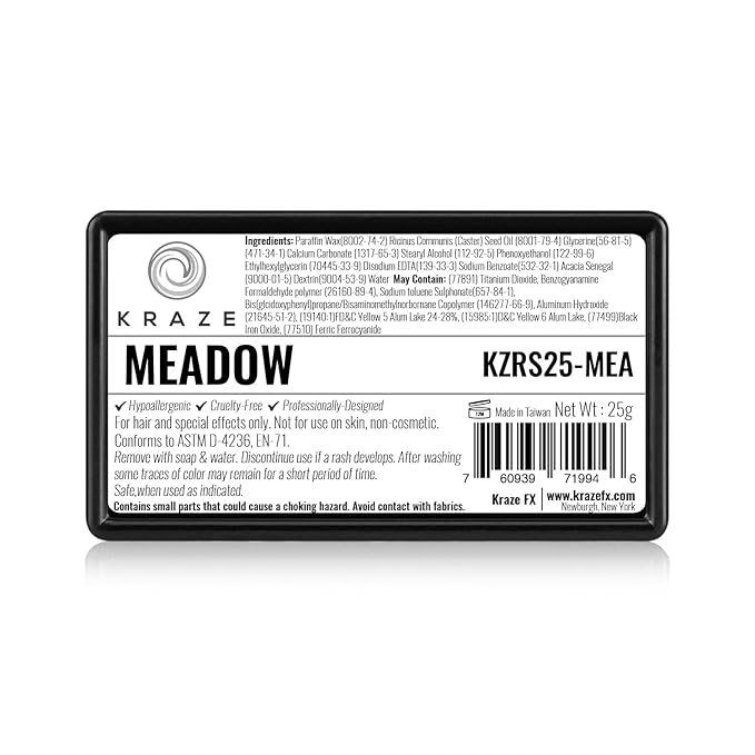 Kraze FX Dome Stroke - Meadow (25 gm), Professional 1-Stroke Split Cake, Hypoallergenic, Non-Toxic, Water Activated Face & Body Painting Makeup Supplies for Sensitive Skin, Kid Safe, Adults