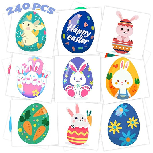 winthrop 240 Pcs Bulk Easter Temporary Tattoos for Kids, Waterproof Safety Individually Wrapped Tattoos Stickers, Best Choice for Easter Basket Stuffers, 60 Different Designs Bunny Egg Chicken
