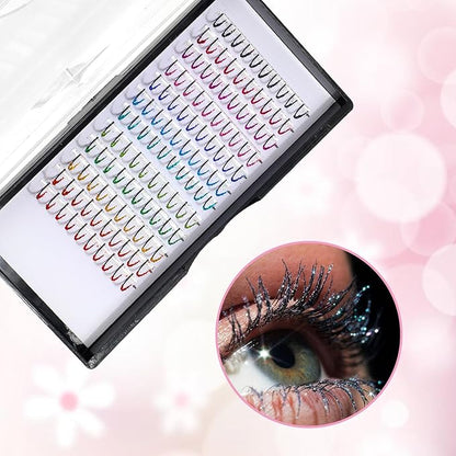 Glitter Lash Extensions 12 Colored Mix Single Lash Spike Eyelash Extension 120 Pcs D Curl Lashes 15mm Lash Extensions Wide Individual Lashes Cluster for Personal Makeup Soft False Eyelashes