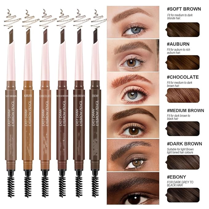 MAEPEOR Eyebrow Pencil 5 Colors Define Shape and Fill Brows with Brush, Longwearing Eye Brow Pencil for Soft Textured Natural Daily Look (05 Dark Brown)