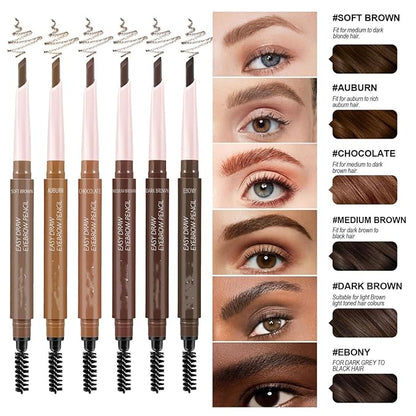 MAEPEOR Eyebrow Pencil 5 Colors Define Shape and Fill Brows with Brush, Longwearing Eye Brow Pencil for Soft Textured Natural Daily Look (05 Dark Brown)