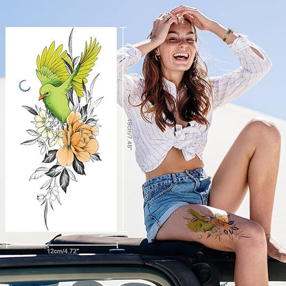 Flower Temporary Tattoos for Womens Arm Neck Leg, Multi-Colored Body Art Fake Tattoos For Adults Girl, Realistic Tattoos Half Sleeve Temporary Tattoos
