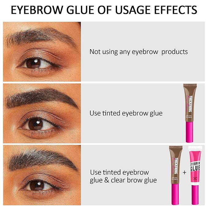 Waterproof Tinted Brow Gel Kit-Brown Tint Thickening Eyebrow Mascara Gel & Clear Setting Brow Glue, Brow Lift Fast Sculpt, Extreme Hold Eyebrow Gel Long Lasting Eye Makeup for Women
