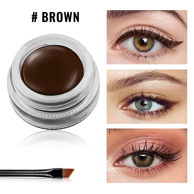 Erinde Brown Gel Eyeliner - Waterproof, Long Lasting Cream Eye Liner with High-Intensity Pigments, Smudge-Proof, 2PCS Eyeliner Brushes