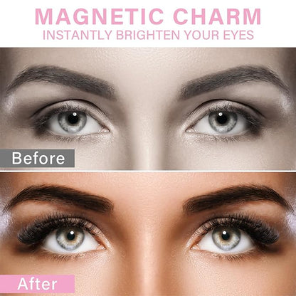 Magnetic False Eyelashes, 3D Natural Look Set of Dual Magnetic Eyelashes without Eyeliner, Reusable and Waterproof False Eyelashes with Applicator, No Glue, Easy to Wear, 2 Size Fits Your Need