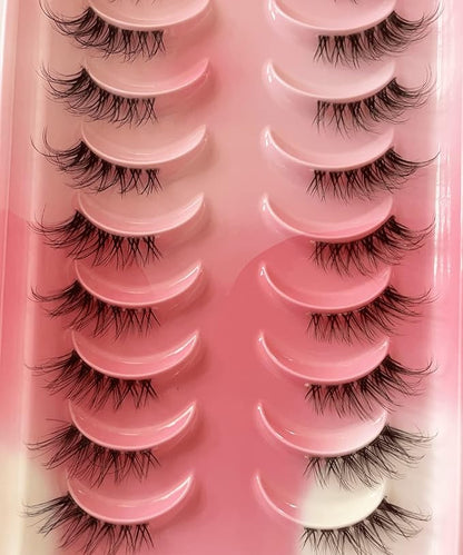 HICOCU Half False Eyelashes Clear Band Russian Strip Lashes D DD Curl Fluffy Mink Lashes Natural Wispy Mink Eye Lashes Pack Reusable Fake Eyelashes Extension 10 Pairs… (HAY-25H)
