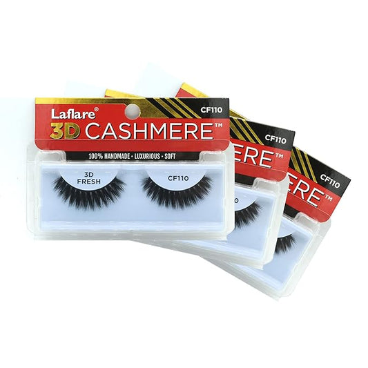 LAFLARE 3D CASHMERE Eyelashes, Natural Look, FRESH, GLAM, WISPY, HOT, Fluffy, Soft, Reusable, Luxurious Handmade Strips False Lashes - 3 PACKS SPECIAL BUNDLE CF (CF110, 3)