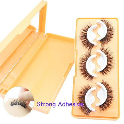 DAODER Self Adhesive Eyelashes Demi Wispies Lashes Natural Look NO Glue Need False Eyelashes 3Pairs Soft Fluffy Reusable with 40 Extra Glue Strips 16mm(Demi Wispies GX03)