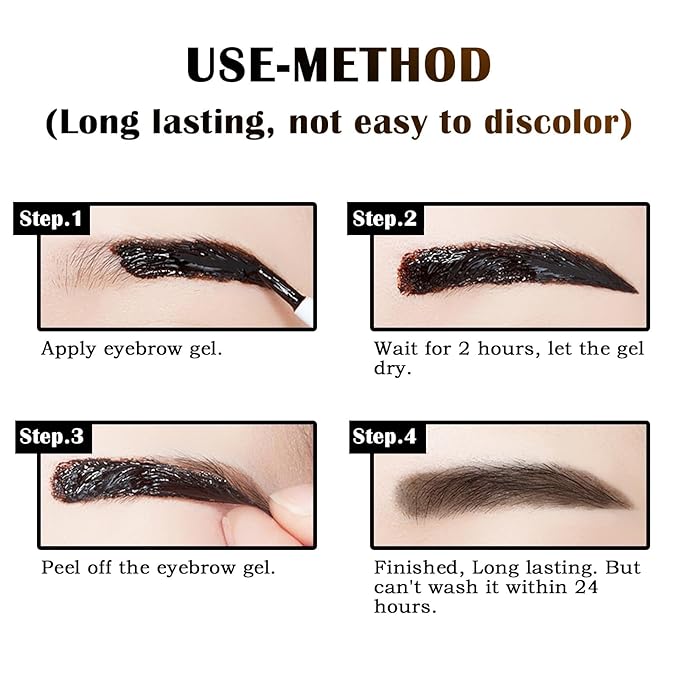 2 Pcs Peel Off Tattoo Eyebrow Gel Set, Natural Color Eye Brow Gel Long-Lasting Waterproof Eyebrow Tattoo, Easy Peel Off Eye Brow Makeup -Up To 3 Days (Dark Brown)