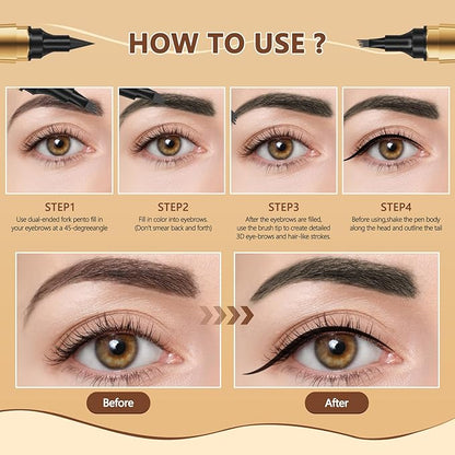 1 Pcs Microblading Eyebrow Pencil 2-in-1 Dual-ended Eyebrow Pen 4-Prong Micro-Fork Tip Applicator & Precision Brush Tip Brow Pencil Waterproof Stay on All-day Makeup for Natural Eyebrow, Grey