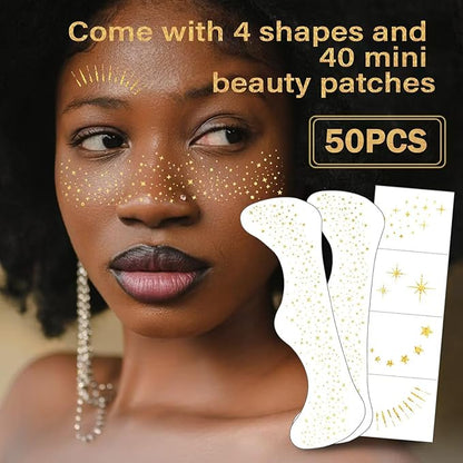 50 Pcs Makeup Patches,Gold-Face Glitter Speckles Patches,Glitter Freckles Face Tattoo, Sparkle Makeup Patches,Glow Up Makeup Patches,Waterproof Face Glitter Speckles Patches for Helloween (Gold)