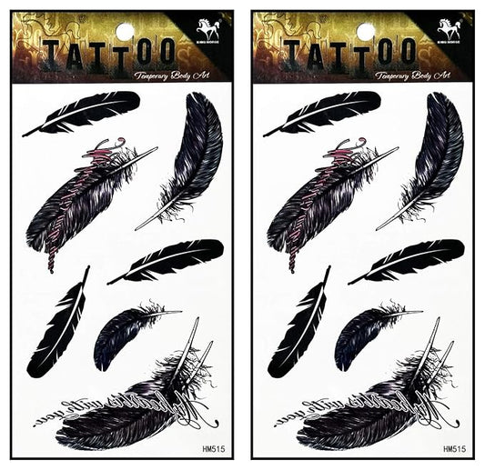 Tattoos 2 Sheets Black Bird Feather Temporary Fake Tattoos Fantasy Fashion Women Sexy Body Painting Tatoo Sticker for Kid Teens Men Women