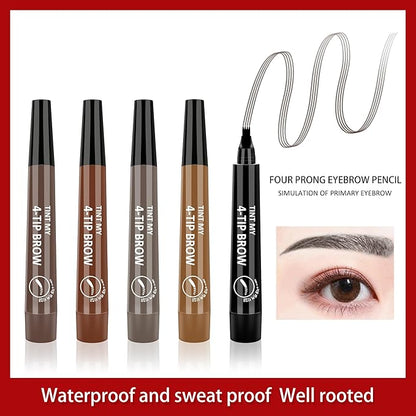 2024 New Magic Eyebrow Pencil, 3D Waterproof Microblading Eyebrow Pencil Contouring Pen, 4-point Brow Lifter, Natural Fine Stroke Microblading Eyebrow Pencil(Light Brown)