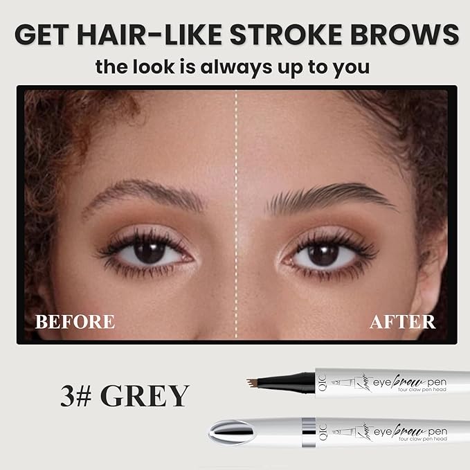 Upgraded Microblading Eyebrow Pen, 4-Fork-Tip Magical Eyebrow Pencil, 3D Natural Hair-Like Brows Makeup, Waterproof & Long-Lasting for All Day, Christmas Gift for Mom Wife or Girlfriend, Gray