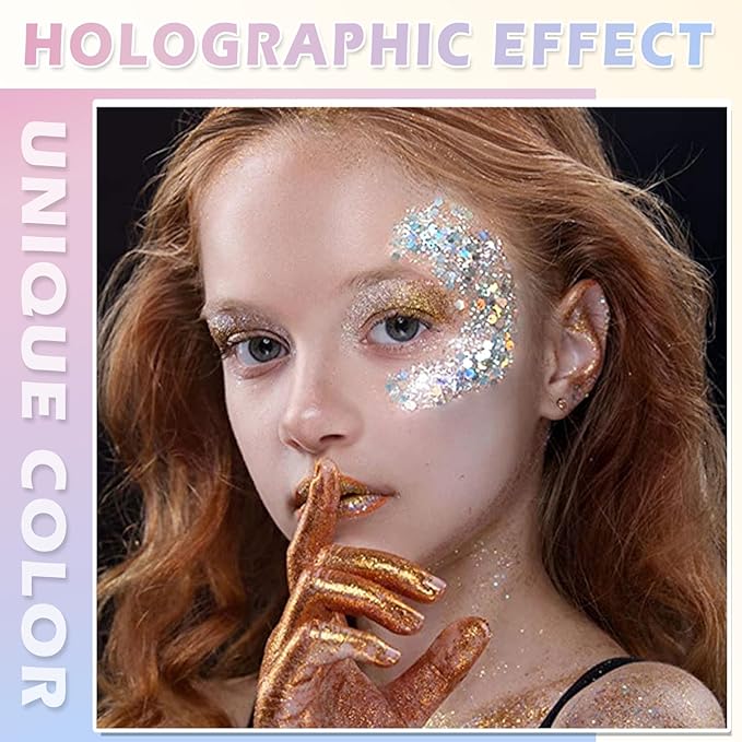 White Body Face Glitter Gel Makeup Hair Glitter Gel Long Lasting Shiny Holographic Chunky Sequins Halloween Festival Face Paint Glitter Gel Makeup - 01 Sparkling White