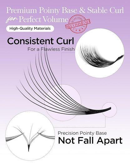BEYELIAN Premade Lash Fans, 320 Fans Pre Made Fans Volume Lash Extensions 3D 6D 8D 10D 12D 20D 0.07 C/D Curl Save Time Eyelash Extensions for Professional Salon, 8-15mm MIX Easy to Use (10D-0.07-C)