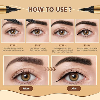 1 Pcs Microblading Eyebrow Pencil 2-in-1 Dual-ended Eyebrow Pen 4-Prong Micro-Fork Tip Applicator & Precision Brush Tip Brow Pencil Waterproof Stay on All-day Makeup for Natural Eyebrow, Black