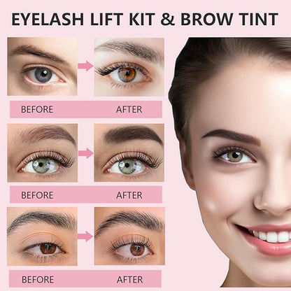Professional Lash Lift and Brow Lamination Kit - 4 in 1 Eyelash Perm and Eyebrow Curling Set, Coffee - Suitable for Salon and Home Use