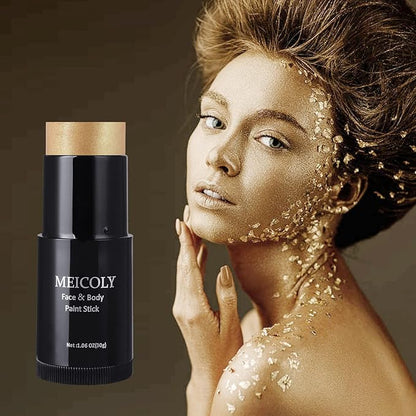 MEICOLY Gold Face Paint Stick(1.06 Oz),Cream Blendable Full Body Paint Sticks,Sweatproof Waterproof Body Paint Makeup Stick for Halloween Special Effects SFX Cosplay,Metallic Gold