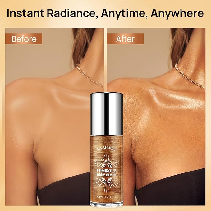 Body Shimmer Oil, Liquid Highlighter Bronzer Body Glitter Oil Long Lasting Moisturizing for Face Makeup Lotion Illuminate Serum Glow Shimmer Skin 50ml/1.7 Fl Oz（Bronze Gold #02)