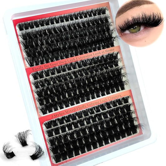 HBZGTLAD Fluffy Cluster Lashes 40D60D80D100D120D Natural Thick Eyelash Clusters D Curl Individual Lashes DIY Eyelashes Extension (240Pcs 100D120D160D)