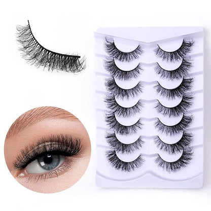 Natural False Eyelashes Fluffy Wispy 3D Faux Mink Lashes Pack Fake Lashes Strip - 7 Pairs, Z06